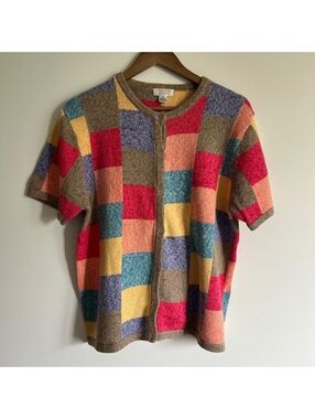 Vintage Christopher & Banks Colorblock Short Sleeve Cardigan Sweater XL